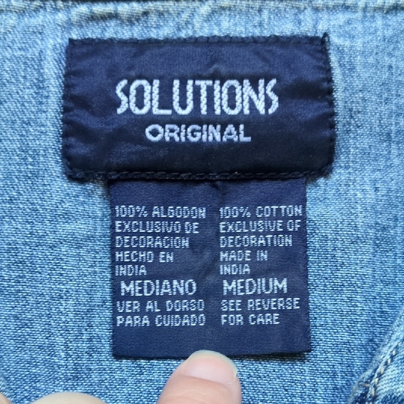 Vtg Kitty Cat Floral Garden Denim Button Down Shirt - Short Sleeve - Solutions M - Picture 8 of 13